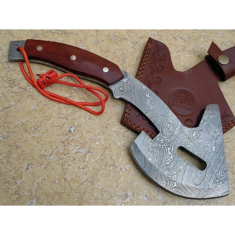 Custom Handmade Damascus Axe With Leather Sheath.